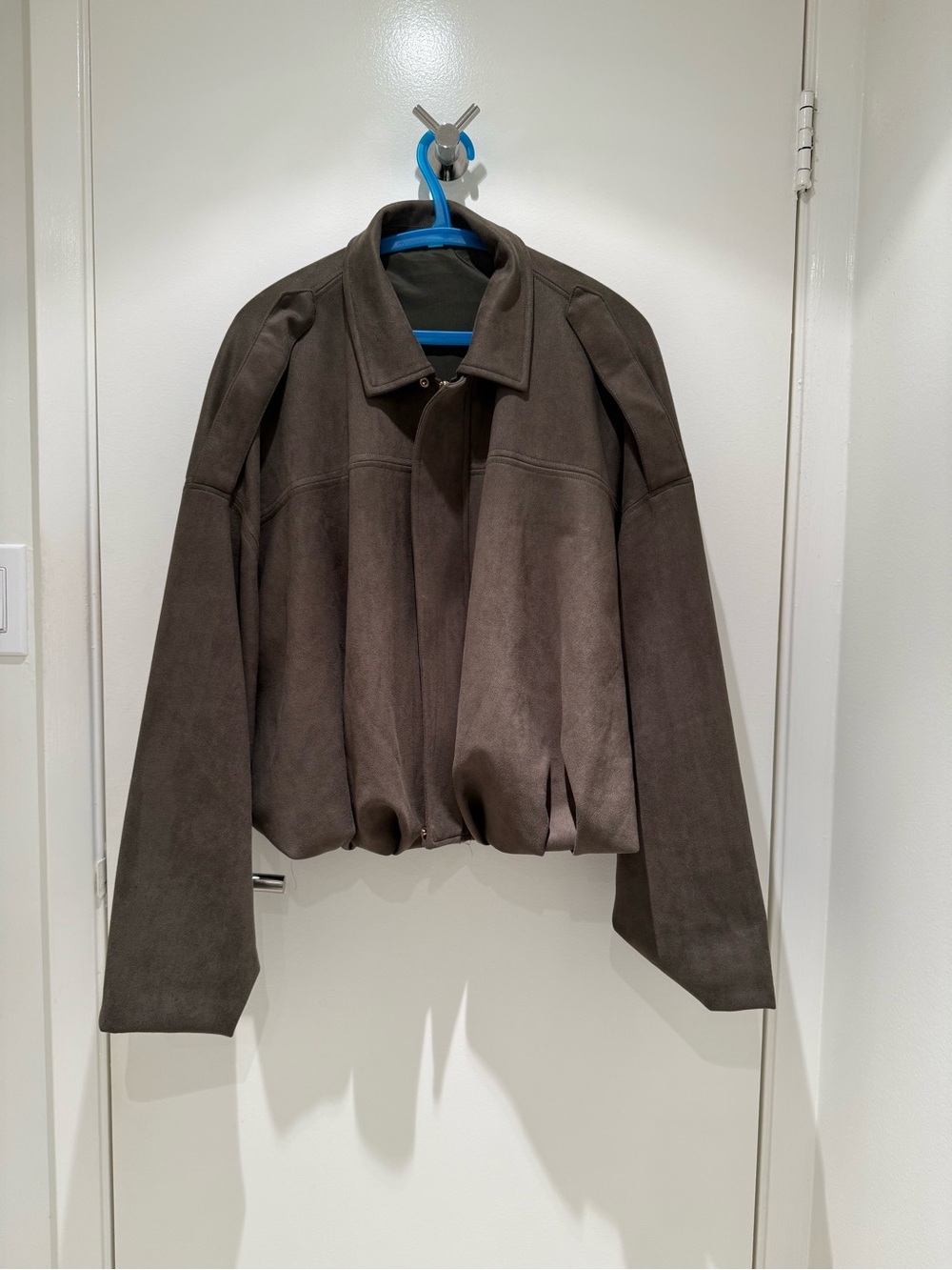Women's khaki green faux Suede Bomber Jacket